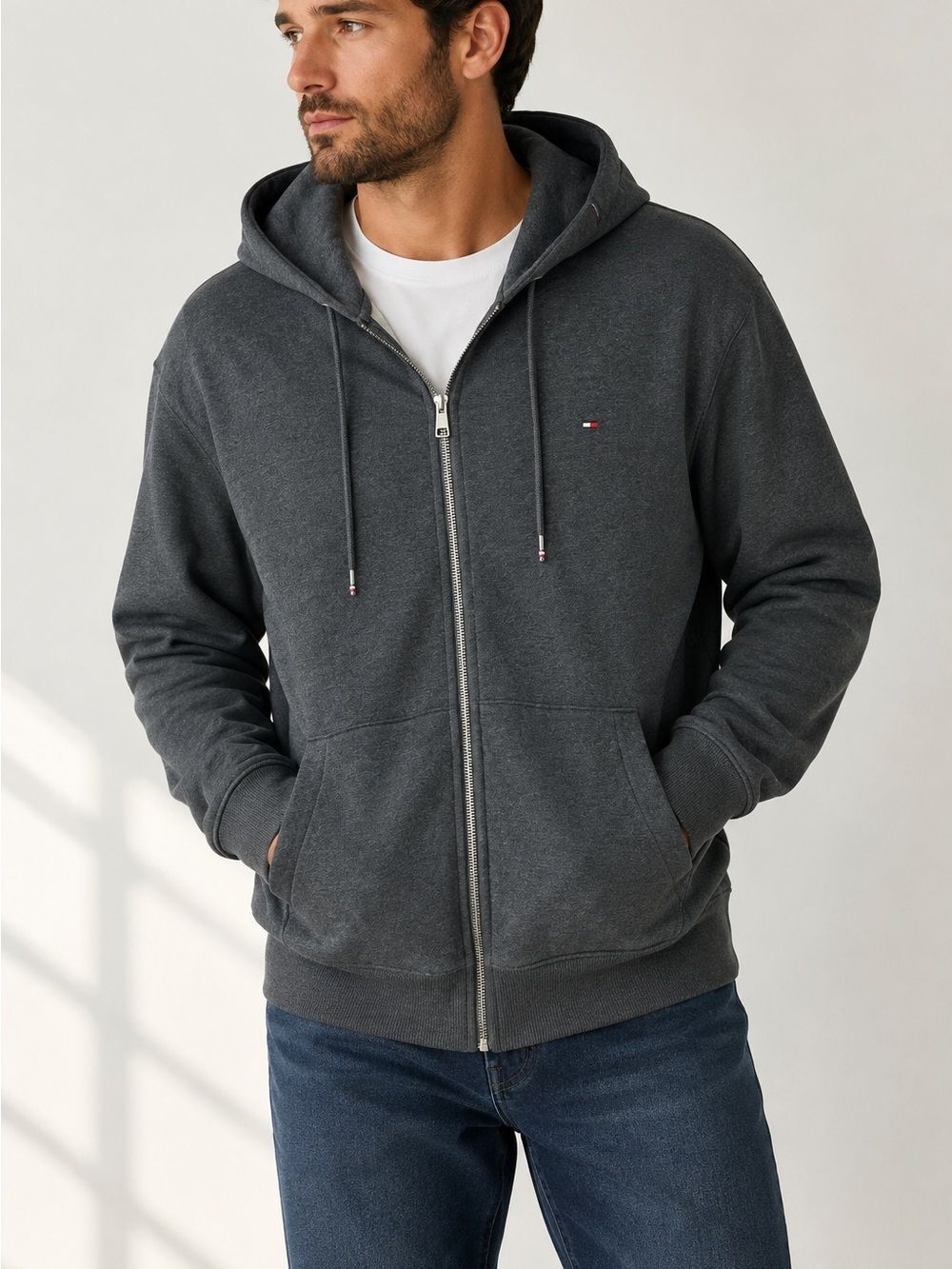 Tommy Hilfiger Hoodie Zip Up Sweatshirt Gray Fleece Lined Logo NWT XXXL 3X